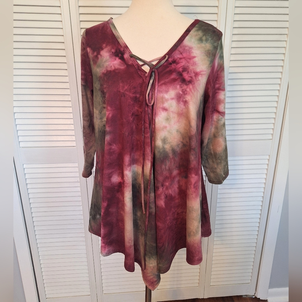 C'est La Vie Elegant Tie-Dye V-Neck Women's Top Blouse LG *D3